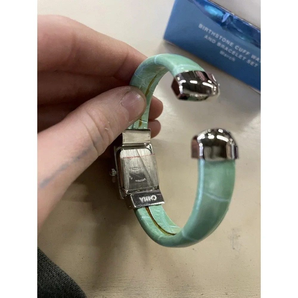 Avon Birthstone Cuff Watch/Bracelet Set March New In Box
